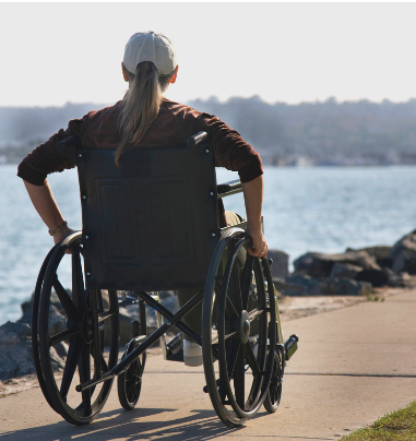 A person in a wheelchair outside