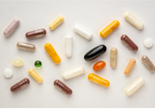 Pills in a white background